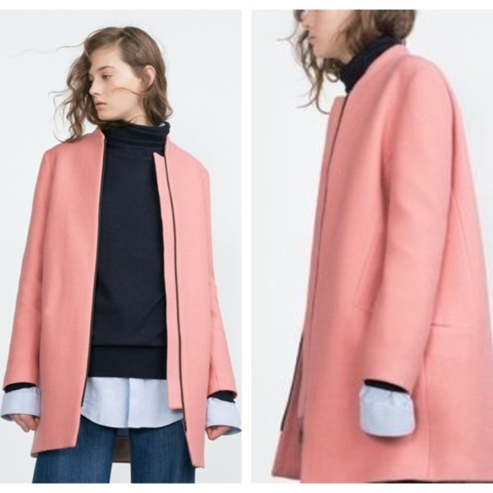 Zara wool blend pink coat